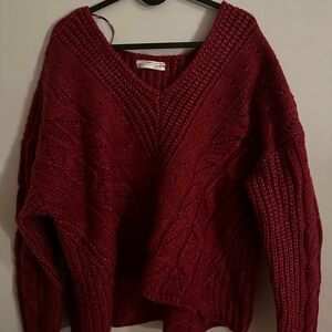 Anthropologie Pink V-Neck Sweater with Chunky Knit